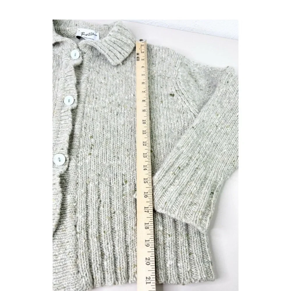 Rossan Donegal Large Wool Neutral Oatmeal Sweater Cardigan Button Up EUC - Picture 3 of 6